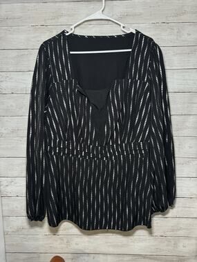 Womens Plus Size Silver Black 4XL Blouse Top Long Sleeve Shirt Work Casual